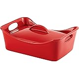 Rachael Ray Stoneware 3-1/2-Quart Covered Rectangle Lasagna Casserole, Red