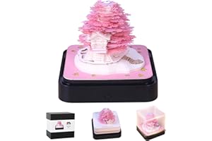 MACTANO 3D Art Calendar Memo Pad 2024, Creative Time piece Calendar Sakura Tree Rip Away Paper Carving Sticky DIY Note Pink