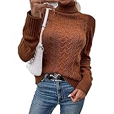 Hongqizo Women Casual Turtleneck Long Sleeve Sweater Cable Knit Pullover Solid Slim Fit Sweater Turtleneck Tops
