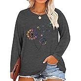 Aicrezya Plus Size Womens Long Sleeve Tops Winter Warm Graphic Tees Cute Casual Blouses and Comfort T Shirts