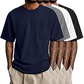 Ficerd 4 Pack Men’s Big and Tall Shirts, Short Sleeve Pocket Tee Heavyweight Crew Neck Basic Tops Loose Fit Casual T Shirt