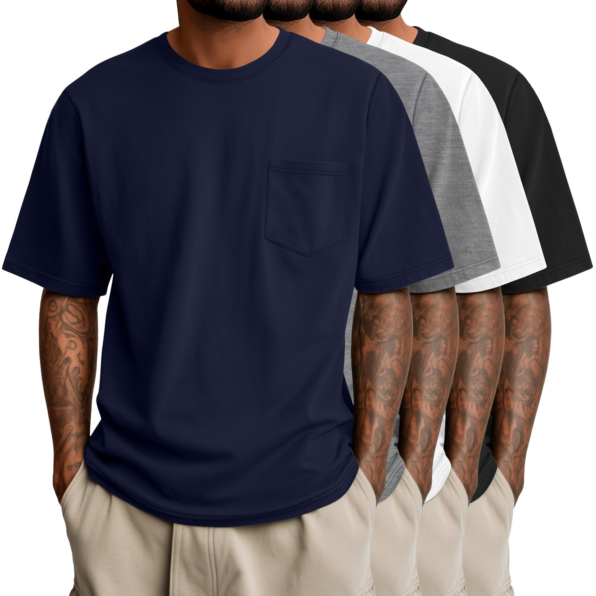 Ficerd 4 Pack Men’s Big and Tall Shirts, Short Sleeve Pocket Tee ...