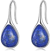 925 Sterling Silver Teardrop Earrings for Women Genuine Moonstone/Larimar/Lapis Lazuli/Turquoise/Black Onyx/Peridot Pull-Through Dangle Earrings Elegant Gift for Her Christmas Birthday