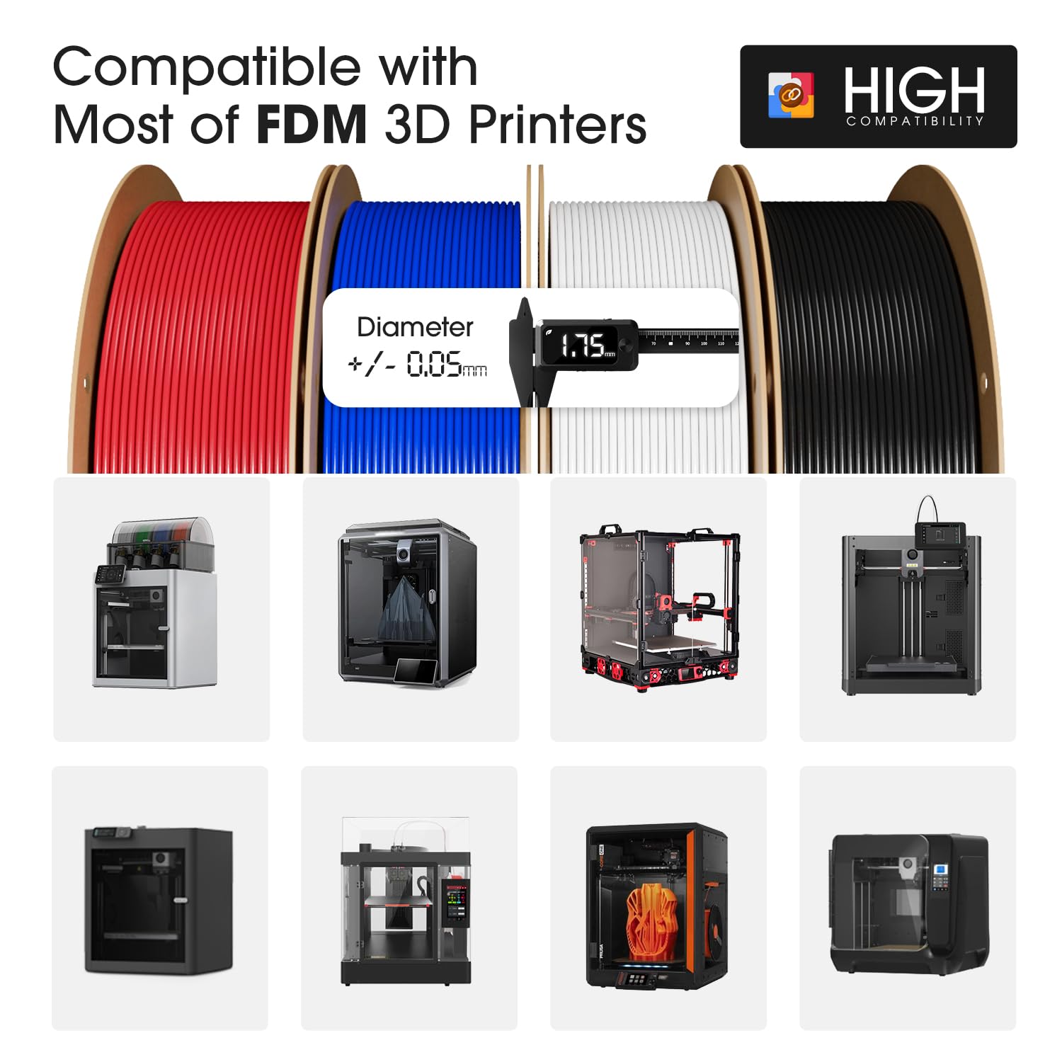 eSUN PLA Filament 1.75mm, Modifiziertes 3D Drucker Filament PLA, Maßgenauigkeit +/- 0.03mm, 1KG pro Spule, 4 Spulen 3D Druck Filament für 3D Drucker, Kaltes Weiß 4