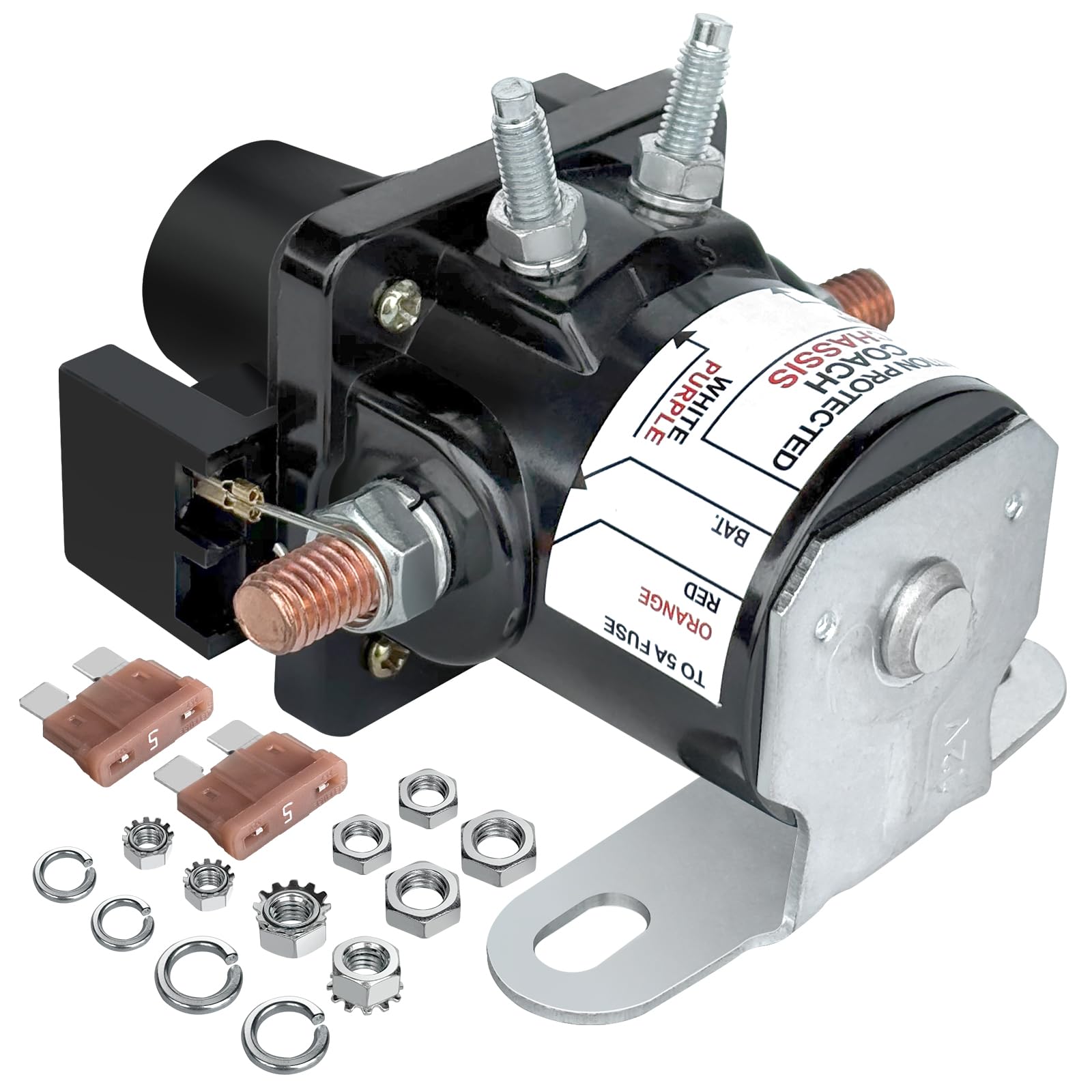 Photo 1 of 0100055000 Battery Disconnect Relay, 12V 100A Magnetic Latching Relay w/Fuses - Direct Replacement for 01-00055-000 RV/Marine Cut Off Solenoid Switch