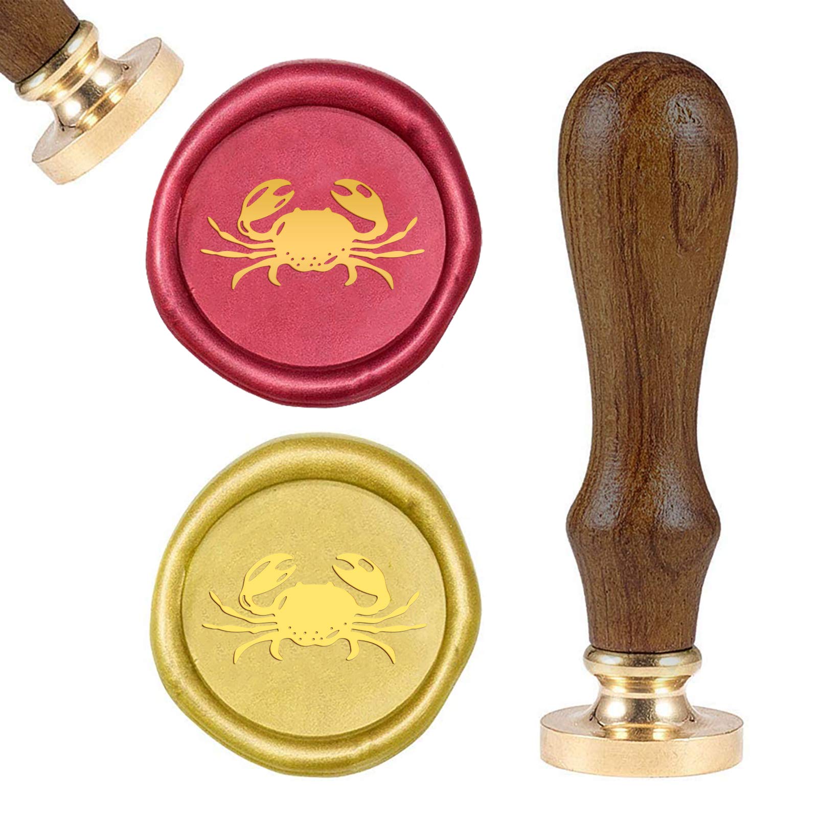 CRASPIRE Wax Seal Stamp Crab Retro Sealing Wax Stamp Animal with Removable Brass Head Wooden Handle for Wedding Invitation Envelope Card Package Decoration