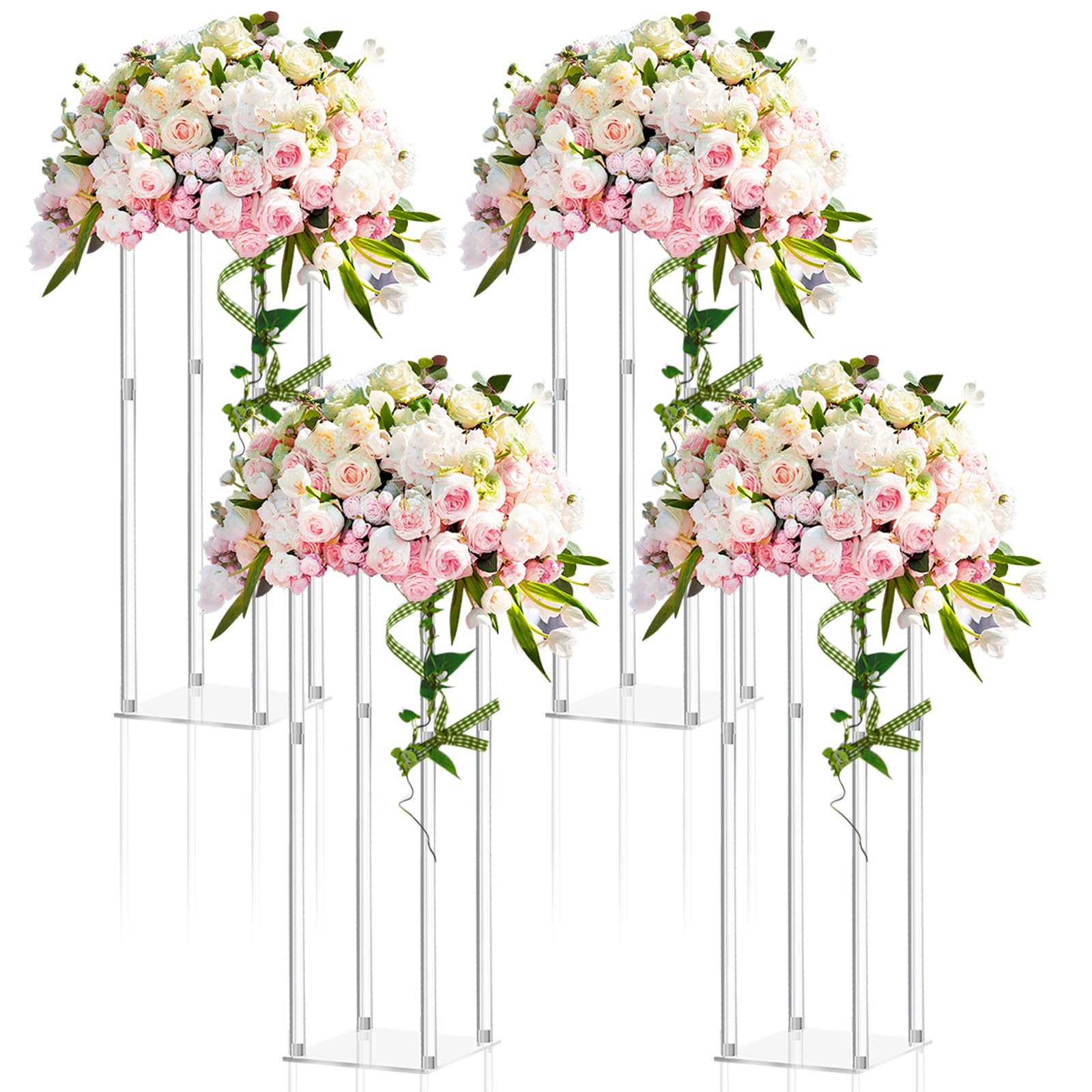 Photo 1 of Geetery 4 Pieces Tall Acrylic Vase Wedding Centerpieces Clear Flower Stand Column Geometric Floral Vase Elegant Display Holder for Birthday Party Wedding Table Decorations (20 Inch)