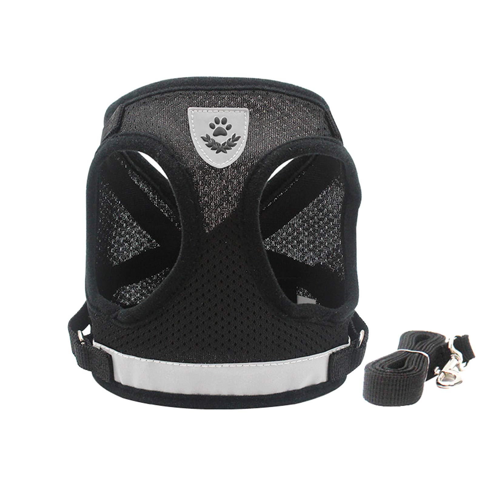 SMALLLEE_LUCKY_STORE Reflective Soft Mesh Step-in Harness and Lead for Small Dog Cat Puppy Outdoor Walking No Pull Adjustable Lightweight Black M