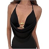 Verdusa Women's Sexy Halter Going Out Tops Trendy Concert Festival Outfits Open Back Crop Top Clubwear Y2K Clothes