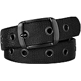 Bluecton Plus Size Grommet Belt Single Prong Nylon Web Belts Black for Big and Tall Men/Women Punk