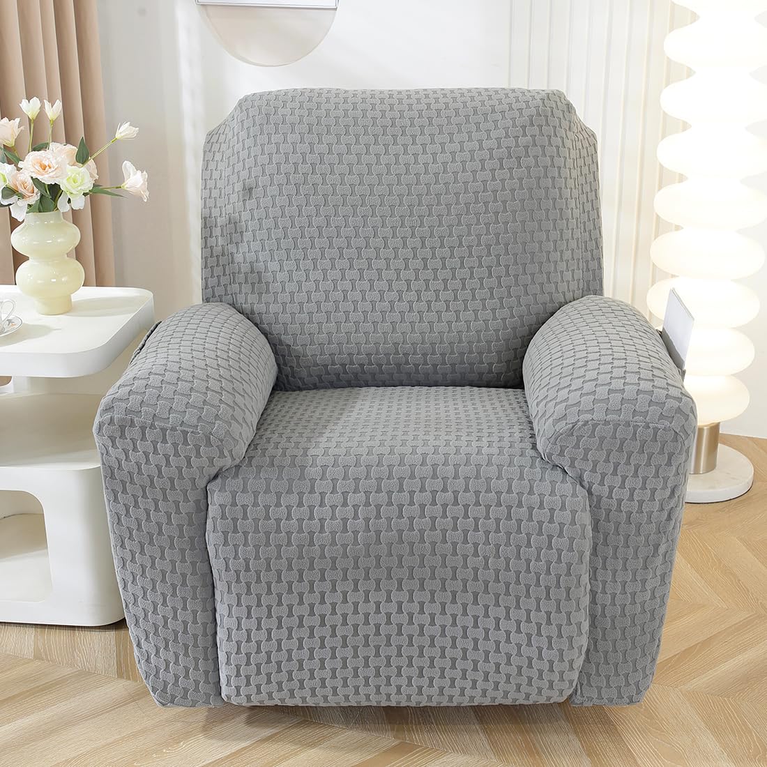 Photo 1 of vctops 4 Pieces Jacquard Plush Recliner Slipcovers Stretch Soft Sofa Couch Cover Anti-Slip Solid Color Furniture Protector with Elastic Bottom for Kids Cats Dogs (Dark Grey,1 Seat)