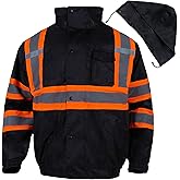 FONIRRA Mens High Visibility Jacket Waterproof Reflective with Hood Hi Vis Winter Jacket Safety Work Construction Coats