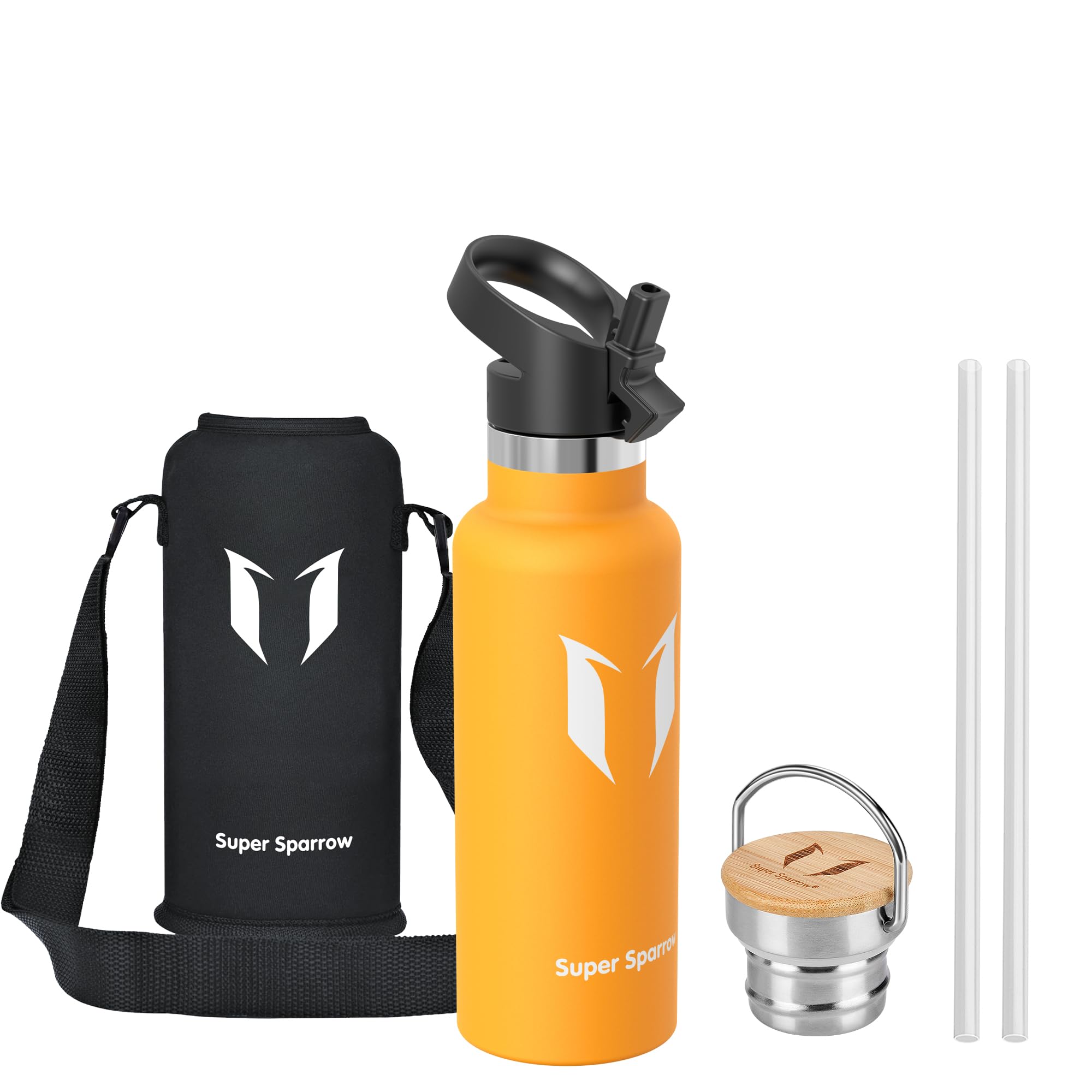 Super Sparrow Stainless Steel Water Bottle - 500ml - Vacuum Insulated Metal Water Bottle - Standard Mouth Flask - BPA Free - Straw Water Bottle for Gym, Travel, Sports