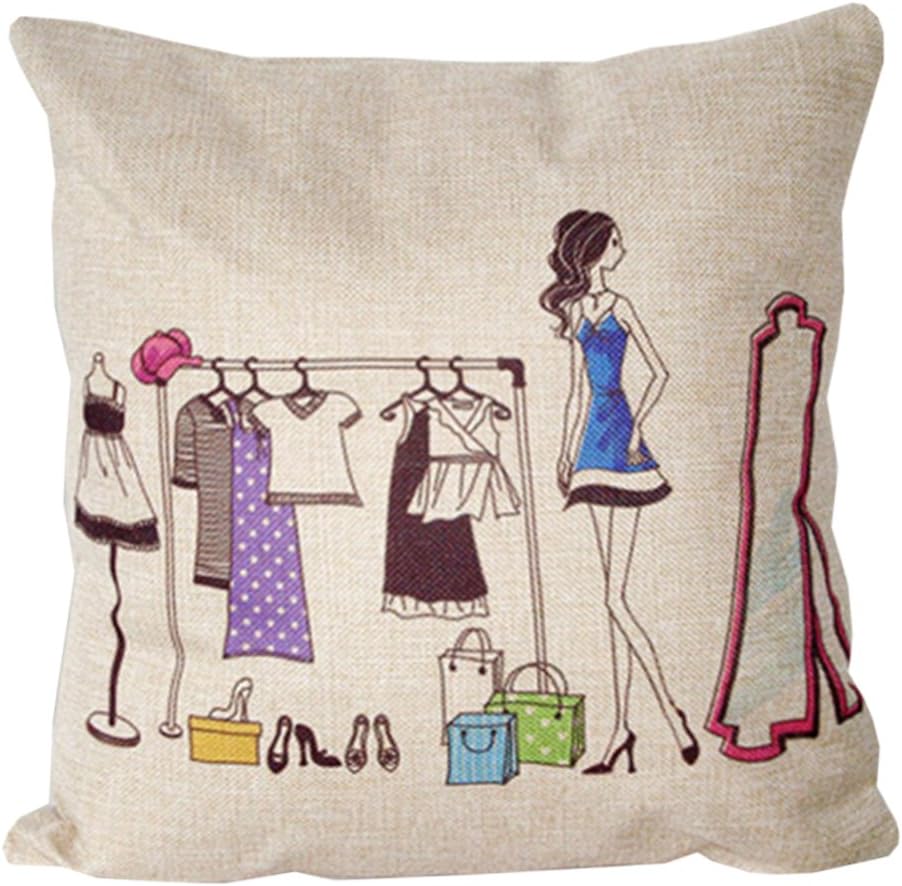 Uniquely Cotton Linen Square Decorative Throw Pillow Case Cushion Cover Retro Beauty Dressing Room 18"