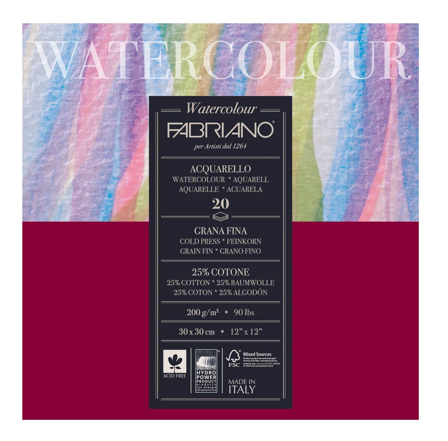 Unbekannt Fabriano Watercolour Paper, Cotton, White, 30 x 30 x 0.5 cm