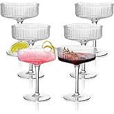 Montex 6 Pcs Ribbed Coupe Glasses, 10 oz Martini Glasses, Classic Vintage Cocktail Galssware, Pefect for Cocktail, Champagne and Gift