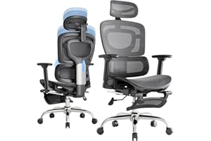 MARRAP Ergonomic Office Chair, Adaptive Lumbar Support, SGS Class 4 Gas Clylinder 400 LBS Capacity，3D Headrest & Armrest and Retractable Footrest, Mesh Breathable Desk Chair