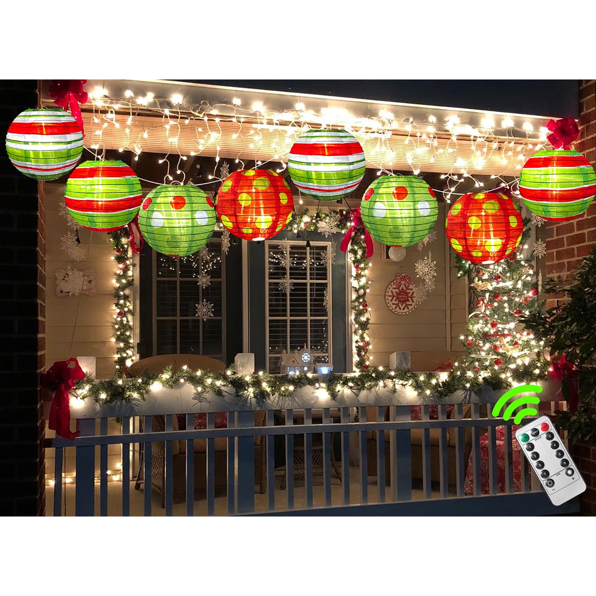 View 1 of ** MISSING 1 ** Bunny Chorus Christmas Decorations Outdoor, 8pcs Cute Grinchmas-color Fabric Lantern String LED Light Xmas Decor, Hanging Colorful Ornaments for Yard Porch Tree Patio Garden Home School Outside Indoor