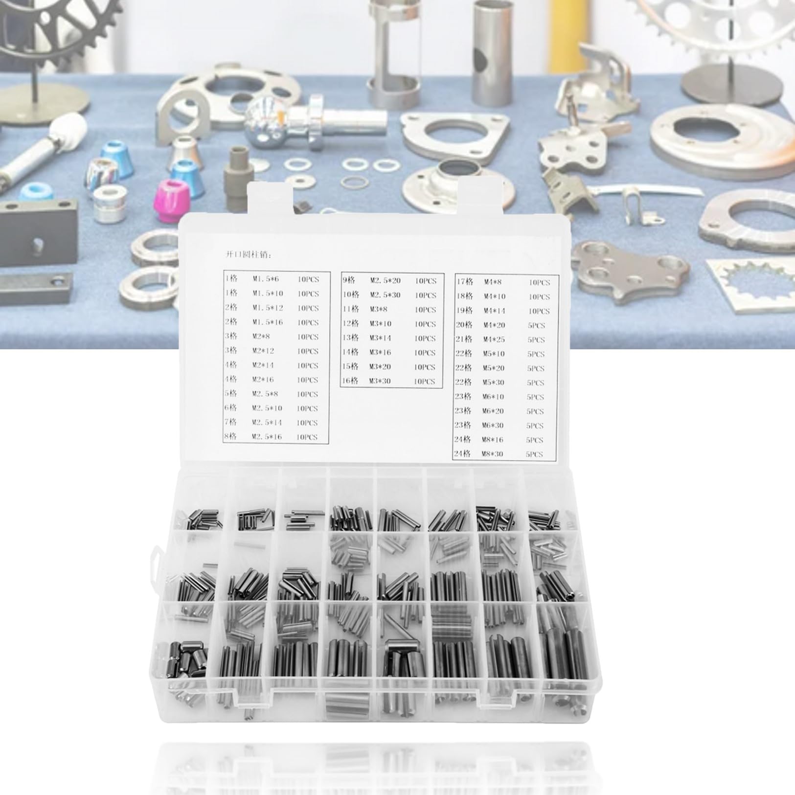 280Pcs Spring Tension Pins Set, Slotted Spring Pin Assortment Kit Stainless Steel Split Spring Dowel Tension Roll Pins M1.5 M2 M2.5 M3 M4 M5 M6 M8 with Box