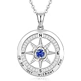 Meeshi Silver Compass Necklace for Women Birthday Gifts for Wife Anniversary Necklace for Women Rose Flower Birthstone Necklaces for Wife Jewelry for Womens Girlfriend Mom Daughter