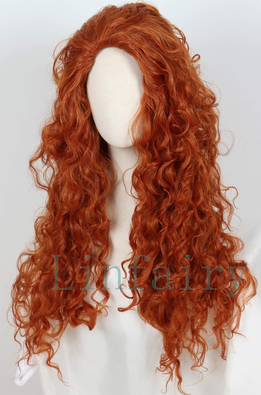 Linfairy Long Curly Orange Wig Costume Halloween Cosplay Wig, 60 cm x 10 cm - Image 3
