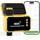 WiFi Sprinkler Timer with Brass Inlet, Smart Solar WiFi Water Timer for Garden Hose No Need Hub, Rain Delay/Auto/Manual Override, Alexa/Google Assistant Compatible, APP Remote Control via 2.4Ghz WiFi