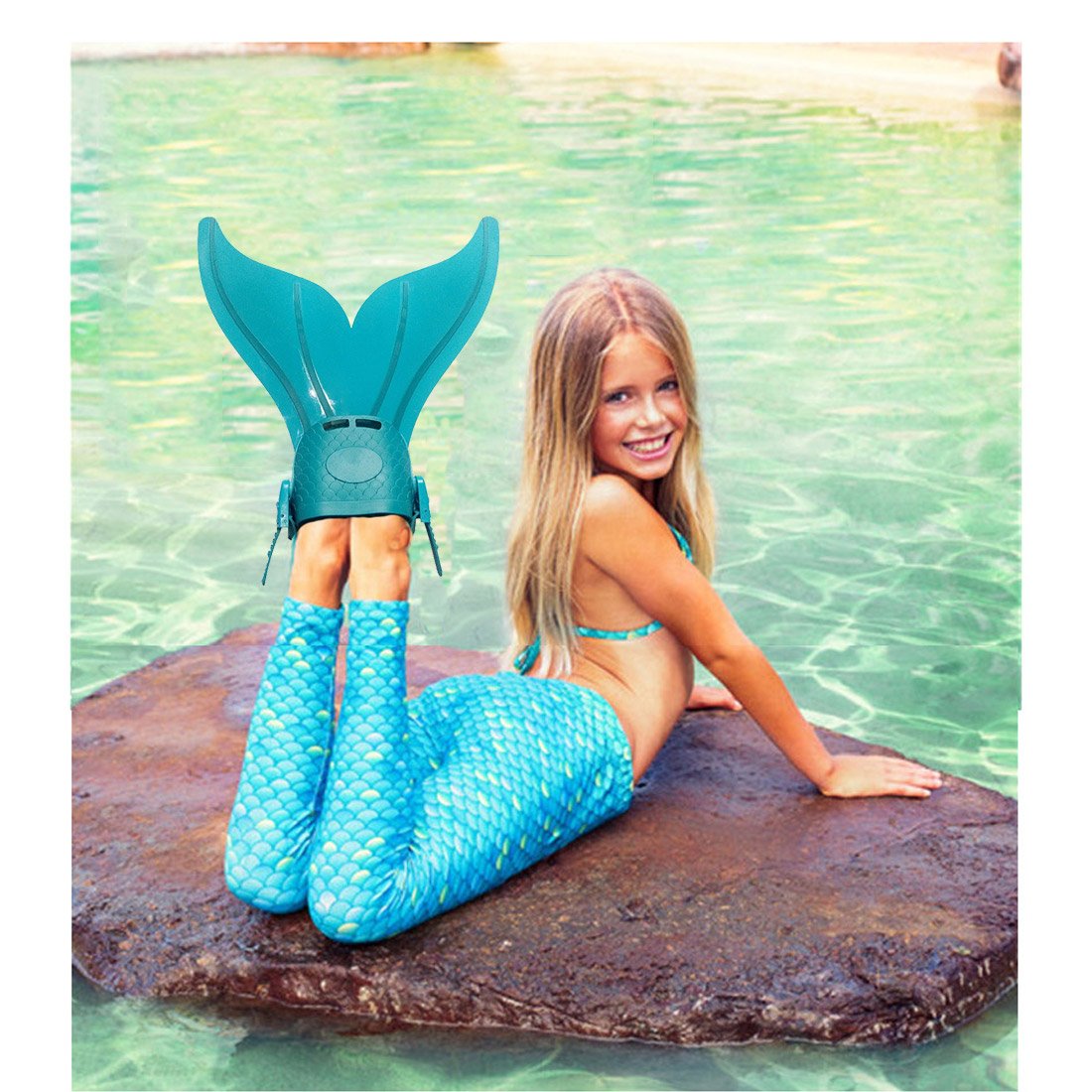 LiyaHair Monofin Mermaid Tails for Swimming Adjust Diving Mermaid Fins Foot Flipper Training Mono-Fin Tail PP Caudal for Girl Boy (Waterproof Silica Gel Earplugs Nose Clip Included)