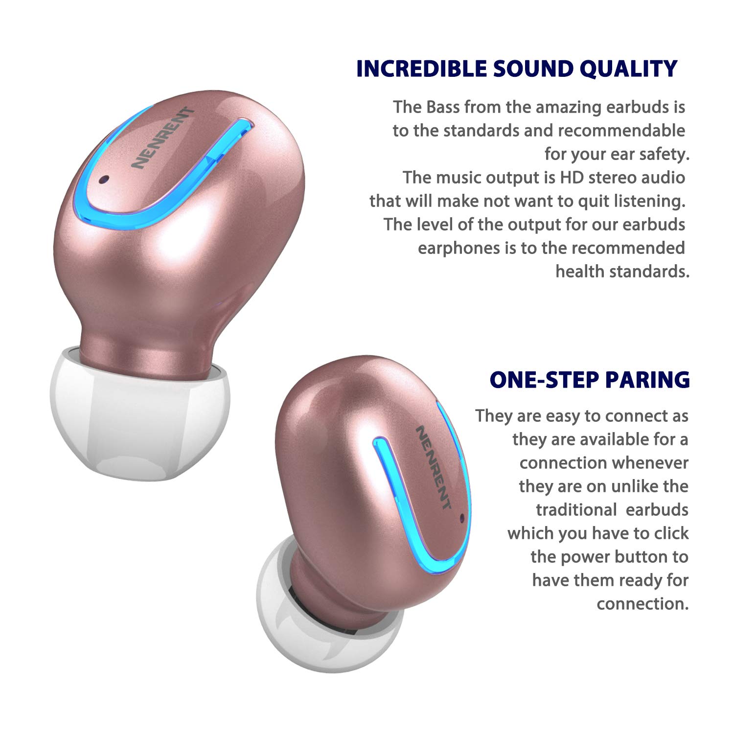 Bluetooth Earbuds,NENRENT Q13 TWS True Wireless Earbuds, Bluetooth 5.0 Earpieces with Charging Case HD Stereo Sound 16H Playtime,Bluetooth Wireless Headphones W/Built in Mic (Comfy & Fast Pairing)