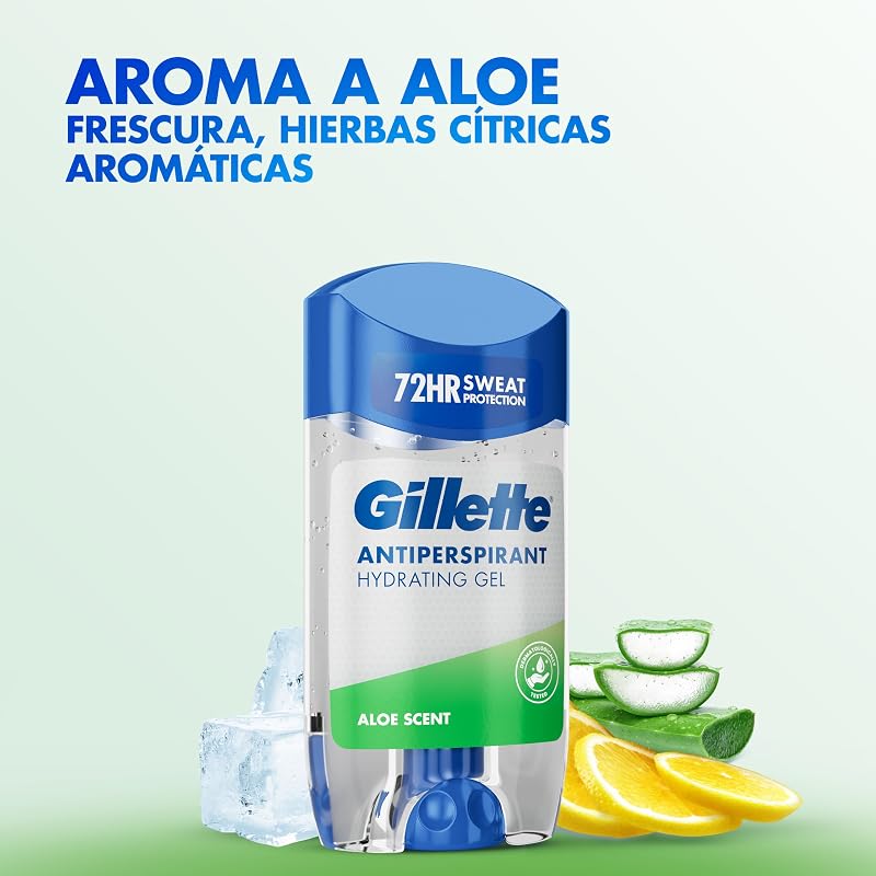 Gel desodorante antitranspirante gillette hydra aloe para homens, 70 ml x 6