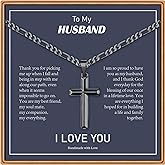 Ieftop Cross Necklace Gifts for Men Him, Silver/Black/Gold Figaro Chain Cross Necklace for Men Baptism Religious Gift for Dad Son Anniversary Birthday Gifts for Dad Son Husband from Daughter Wife