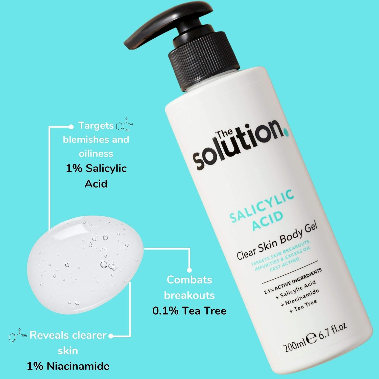 The Solution Salicylic Acid Clear Skin Body Gel (200ml) Back Acne Treatment with Tea Tree - Image 4