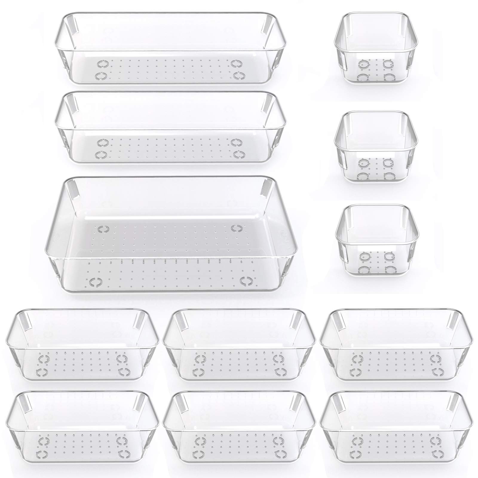 HAYSLAND 12 Pack Desk Drawer Organiser Trays, Desktop Drawer Sorting Divider, 4-Size Versatile Storage Boxes Makeup Organiser Set