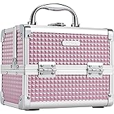 Joligrace Makeup Case Portable Makeup Box Travel Train Case Cosmetic Case Organizer with 2 trays Mirror Locking Make Up Storage Vanity Craft Nail Case Traveling Cosmetic Box for Girls Pink