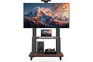 HOVADOVA Mobile TV Stand for 32-75inch Flat Curved Screen TV Cart,with Media Shelf Tray,Height Adjustable Heavy Floor TV Stand,Portable TV Stand with Wheels Holds Up to 180lbs,Max VESA 600 * 400mm