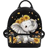Showudesigns Sunflower Elephant Backpack for Women Mini Purse with and Adjustable Straps Leather Shoulder Bags Zipper Tote Bag Teen Girls Handbag Daypack Casual Back Pack for Travel