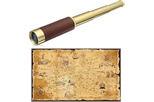 AUBRIC Pirate Telescope for Kids Treasure Map Retro Spyglass Portable Collapsible Handheld Toy Telescope 25x30 Zoomable Monocular for Pirate Theme Party Favor Accessories