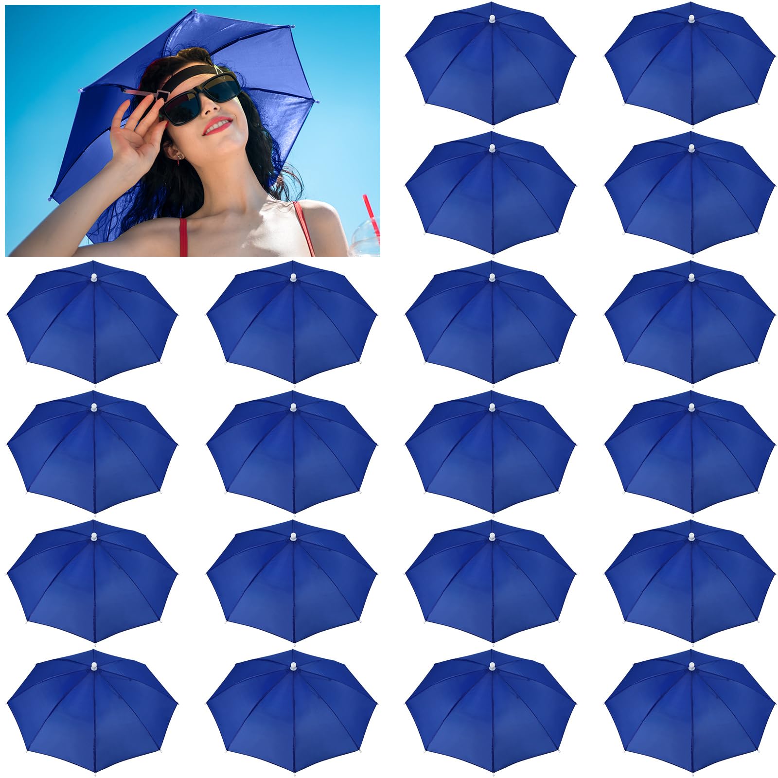 Photo 1 of Kacctyen 20 Pieces Royal Blue Umbrella Hat for Adults Waterproof Head Umbrella Cap for Beach Fishing Hiking Camping