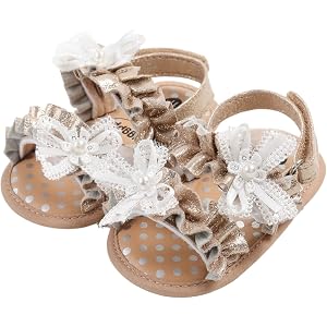 Mtsebmves Baby Girls Summer Sandals Flower Bow Soft Sole Non-Slip Princess Style Newborn Flat First Walkers Shoes