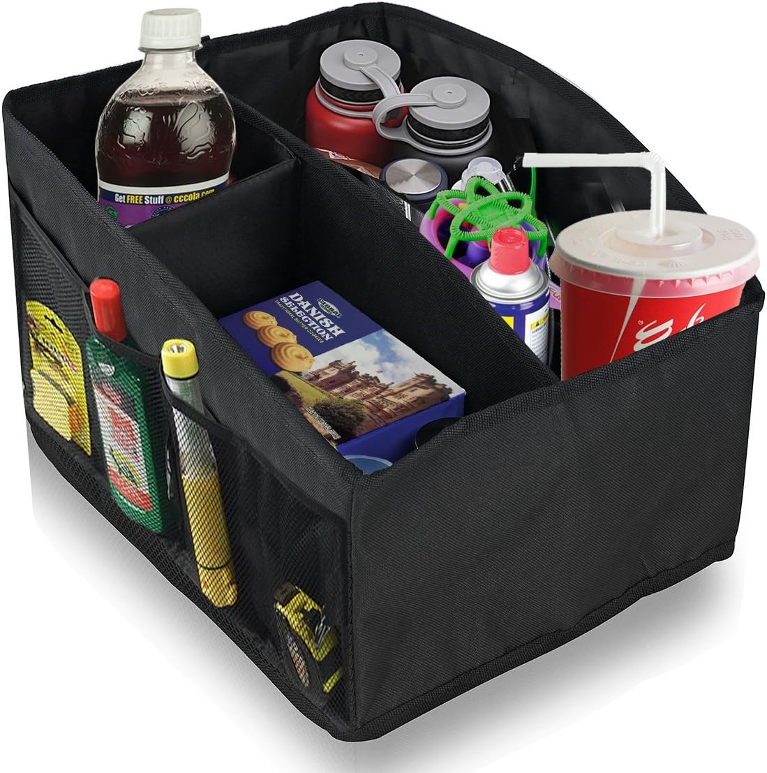 Oetoe Car Console Organizer - Car Trunk Organizer, Perfect Front Seat Organizer, Driving Necessities Organizer, Kids Accessories Backseat Organizer, 4 Inside, 6 Outside Pockets, Easy Fold Design