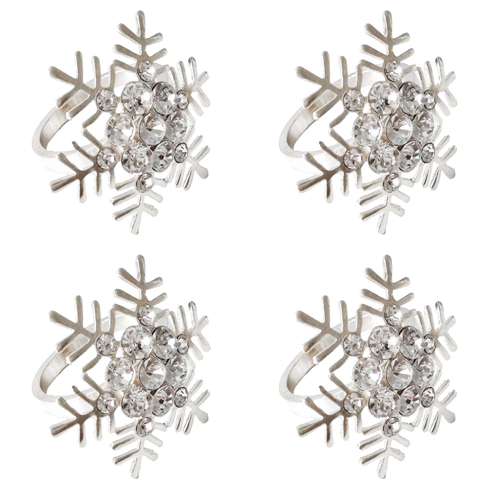 Christmas Napkin Ring Set 4Pcs Snowflake Napkin Holder Rings Silver Gold Modern Household Napkin Rings Rhinestone Exquisite Napkins Rings for Wedding Banquet Christmas Party Dinner Table Decor-Silver