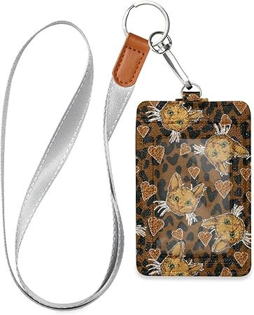 Amazon ネームホルダー かわいい 猫頭 柄 Idカードホルダー ネックストラップ Puレザー 社員証 名札 定期入れ パスケース クレジットカード 縦型 吊り下げ名札 カードケース ストラップ付 通勤 通学 プレゼント 高級感 ビジネス 名札 ホルダー 文房具 オフィス用品