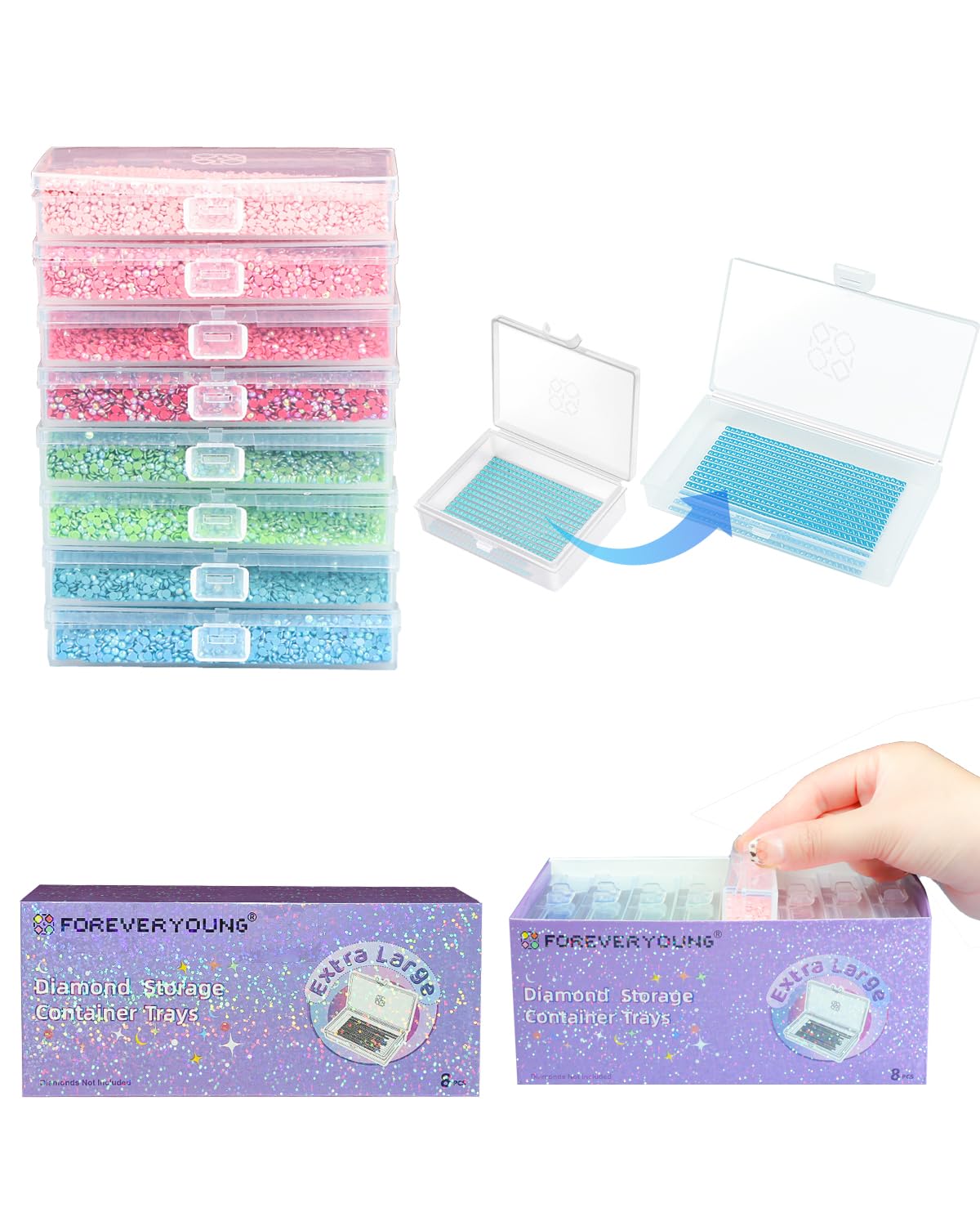 Photo 1 of 8pcs ForeverYoung Extra Large Diamond Art Storage Containers Tray, Diamond Art Accessories Diamond Painting Trays with Lids, 2-in-1 Diamond Art Trays and Diamond Painting Storage, Purple Box
