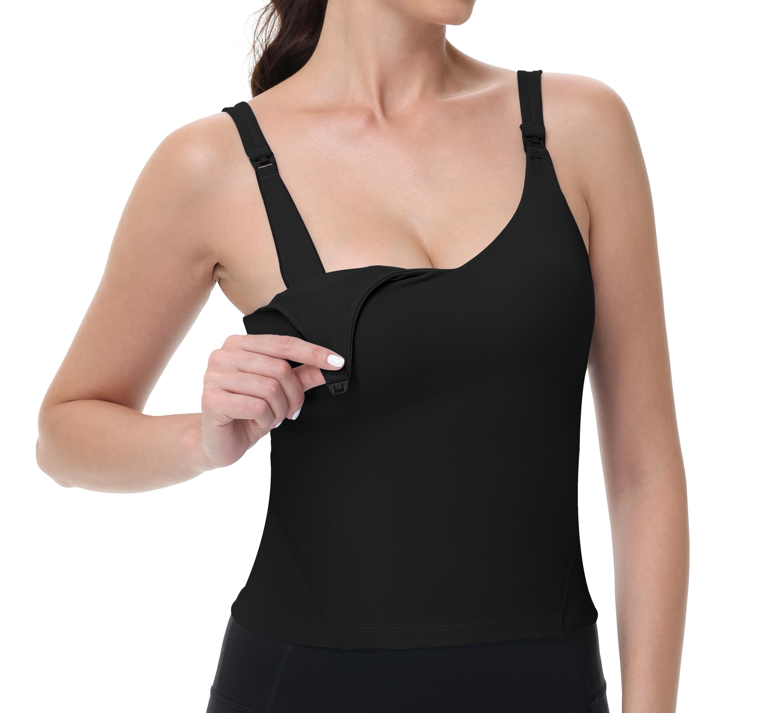 Photo 1 of V VOCNI Nursing Tank Tops for Breastfeeding Workout Crop Top Longline Nursing Sport Bra Maternity Bras for Pregnancy Black Large