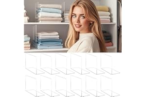 Lebouri Acrylic Shelf Dividers for Closet Organization: 10" Tall Clear Closet Dividers for Shelves - Free-Standing Shelf Separators for Clothes Sweater Purse