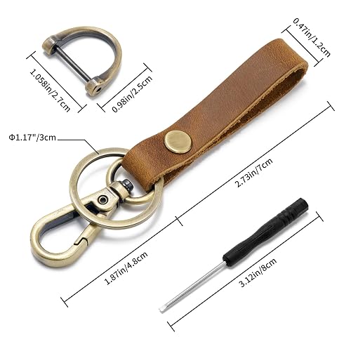 Genuine Leather Keychain Holder With Carabiner & D-Ring - Universal Key Organizer For Men & Women