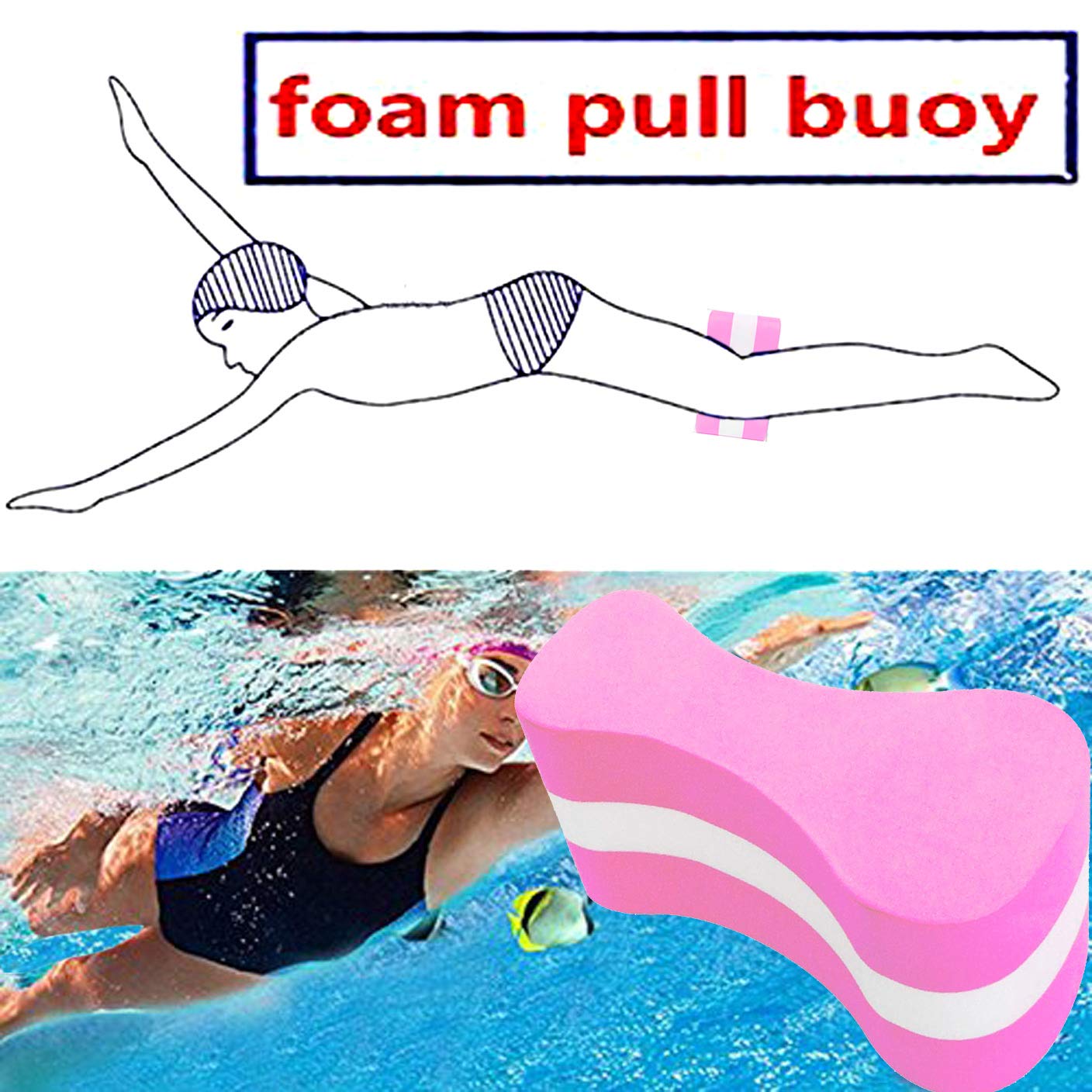 Verisa Swim Pull Buoy, Foam Float Kick Legs Board for Kids Adults Pool Swimming Safety Training - Pink+ White