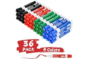 SUQJOY Dry Erase Markers, Chisel Tip Whiteboard Marker, Low Odor Thick Dry Markers, 36 Bulk 4 Assorted Color Markers for Kids/Teacher