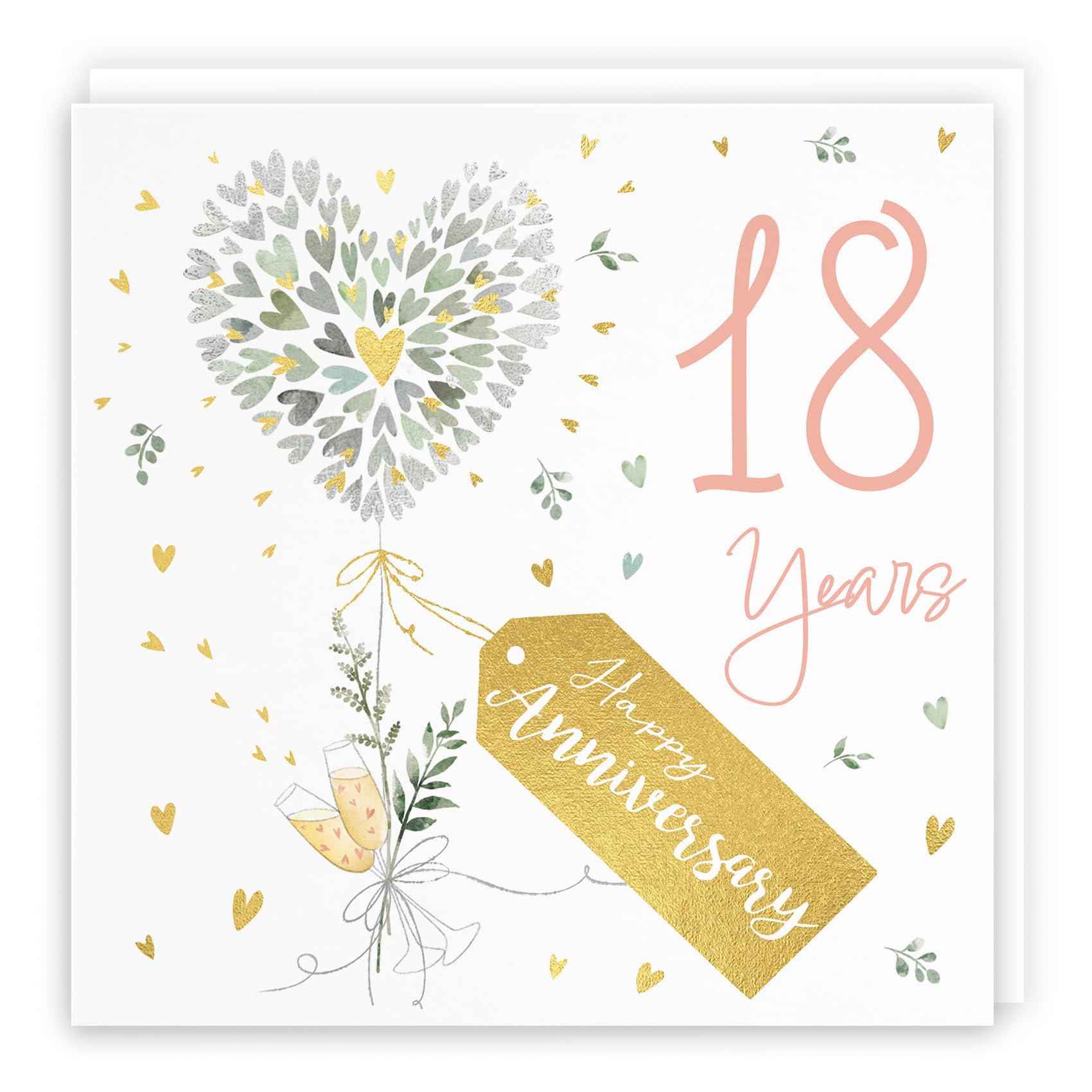 Hunts England - 18th Anniversary Card - 18 Years - Contemporary Hearts - Gold Foil - 18th Wedding Anniversary Card For Couples, Partner, Husband, Wife, etc. - Milo's Gallery