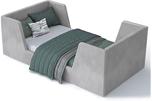 allamazing Toddler Bed, Toddler Floor Bed Frame with Guard Rails, Kids Bed for Ages 2-6 Years, Certified Fabric Beds