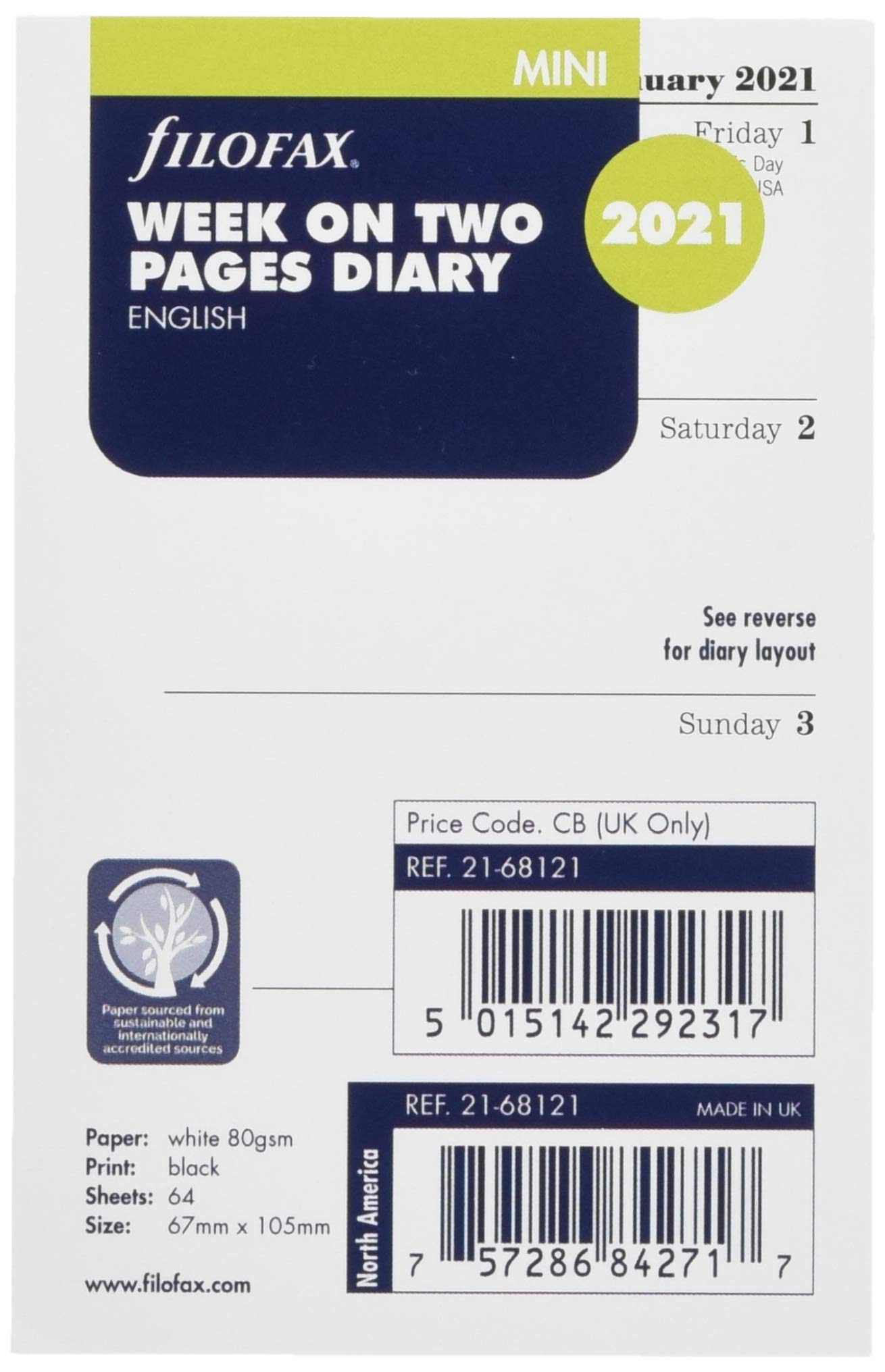 Filofax Mini Week on Two Pages English 2021 Diary